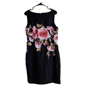 Tahari Black Textured Floral Sheath Dress  Size 8
